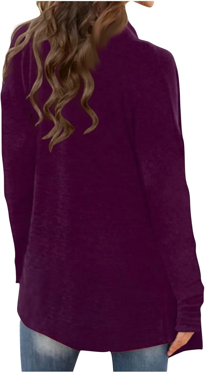 Long Sleeve Cardigan for Women Trendy Open Front Kimono Sweatshrits with Pockets Elastic Loose Fit Tunic Shirts
