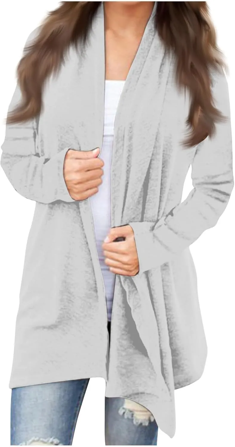 Long Sleeve Cardigan for Women Trendy Open Front Kimono Sweatshrits with Pockets Elastic Loose Fit Tunic Shirts