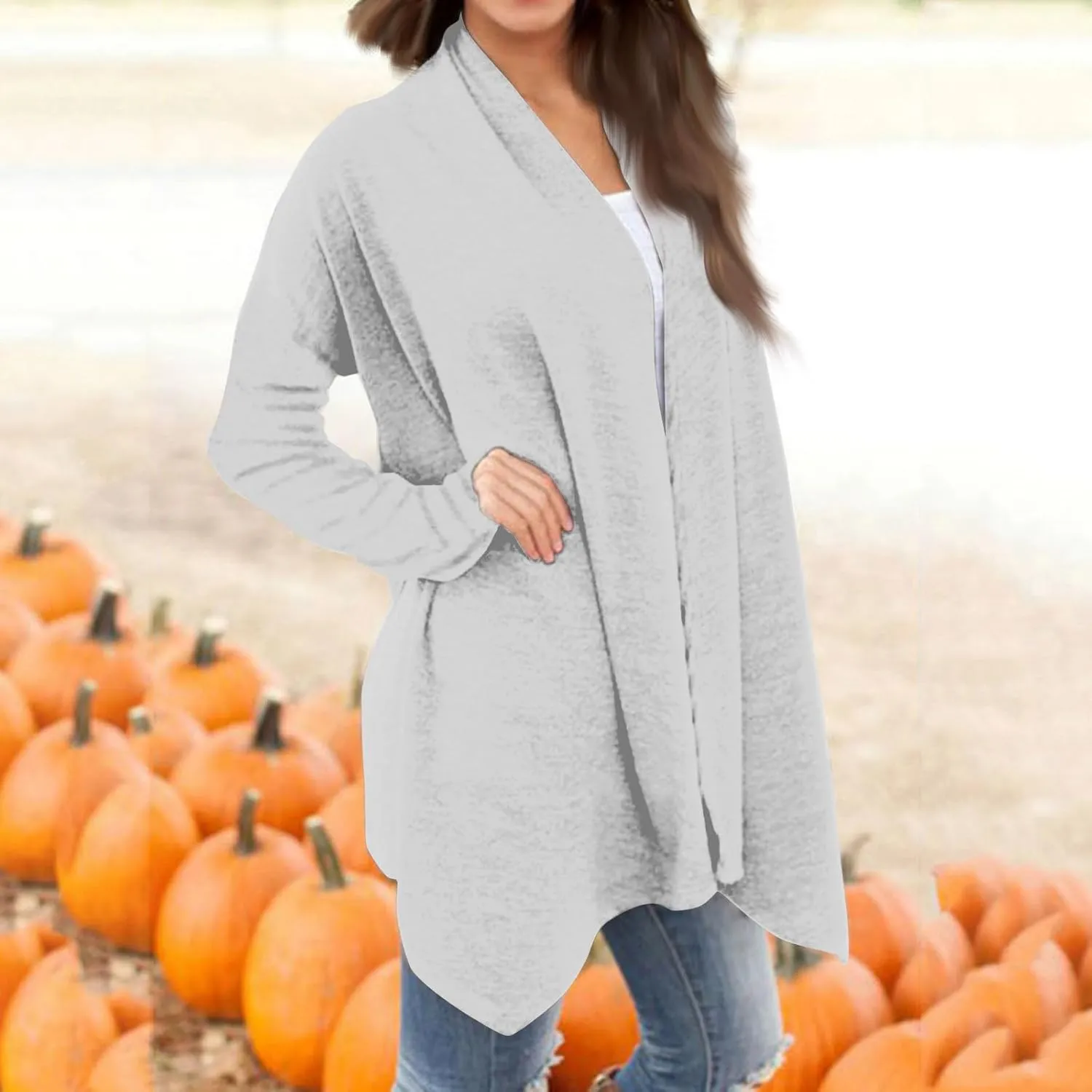 Long Sleeve Cardigan for Women Trendy Open Front Kimono Sweatshrits with Pockets Elastic Loose Fit Tunic Shirts