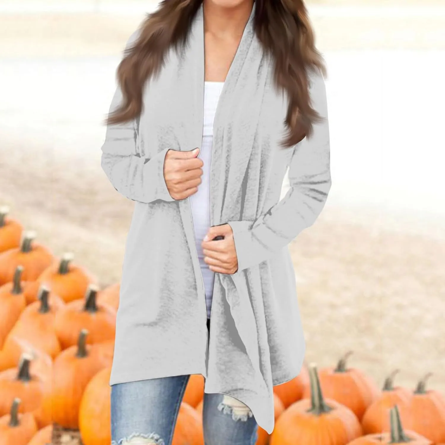 Long Sleeve Cardigan for Women Trendy Open Front Kimono Sweatshrits with Pockets Elastic Loose Fit Tunic Shirts