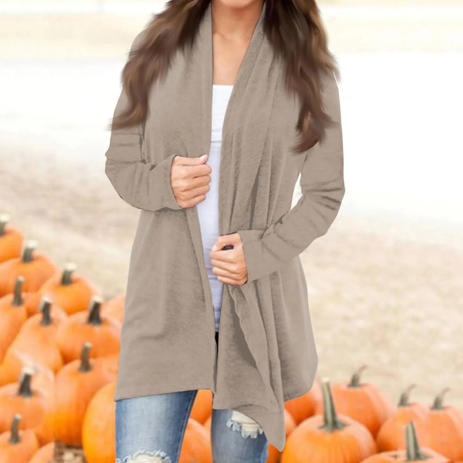 Long Sleeve Cardigan for Women Trendy Open Front Kimono Sweatshrits with Pockets Elastic Loose Fit Tunic Shirts