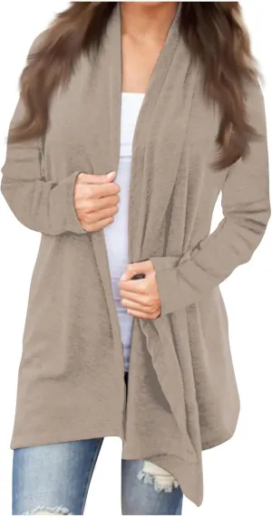 Long Sleeve Cardigan for Women Trendy Open Front Kimono Sweatshrits with Pockets Elastic Loose Fit Tunic Shirts