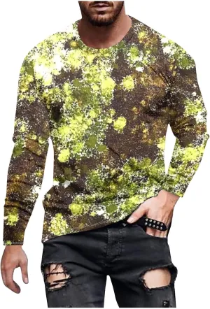Long Sleeve Shirts for Men Camouflage Print Casual Stylish Workout Crewneck Cotton Sweatshirts Loose Fit Pullover Tees