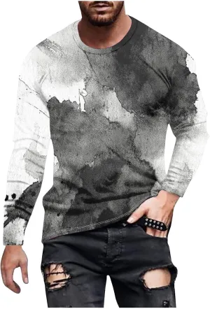 Long Sleeve Shirts for Men Camouflage Print Casual Stylish Workout Crewneck Cotton Sweatshirts Loose Fit Pullover Tees