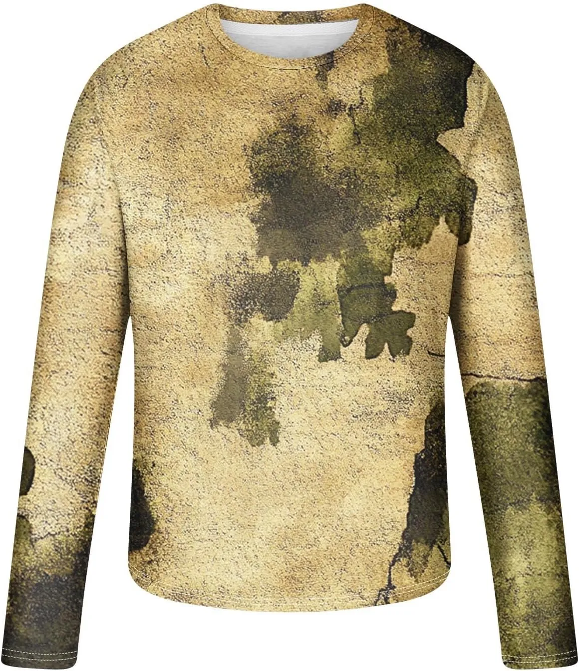 Long Sleeve Shirts for Men Camouflage Print Casual Stylish Workout Crewneck Cotton Sweatshirts Loose Fit Pullover Tees