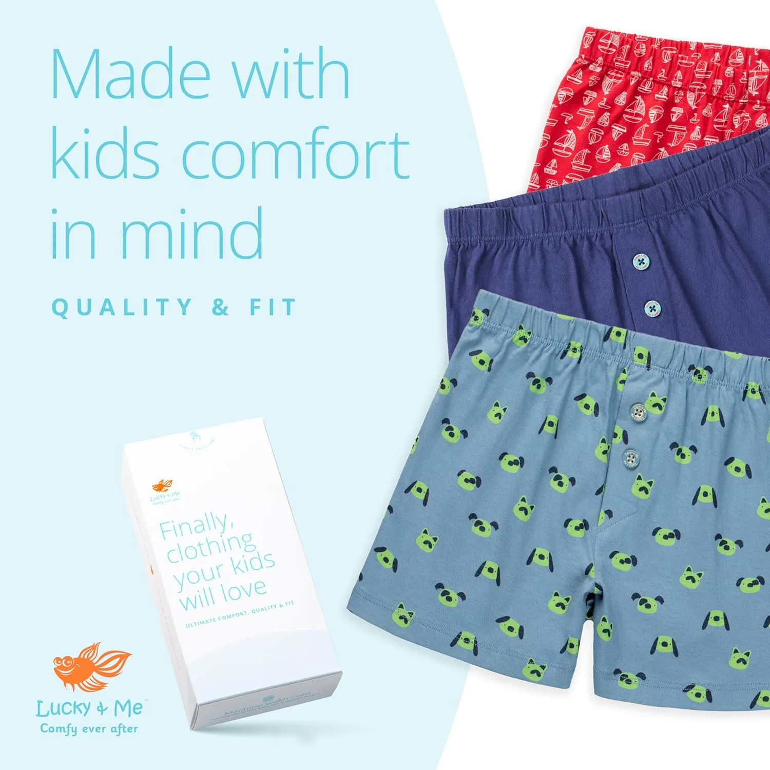 Lucky & Me | Noah Boys Boxer Shorts | Children's 100% Cotton Tagless Underwear | 5 Pack