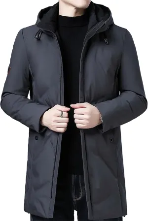Maiyifu-GJ Mens Winter Coats Hooded Quilted Down Coat Windproof Thicken Long Puffer Jacket Padded Warm Parka Jacket Outerwear