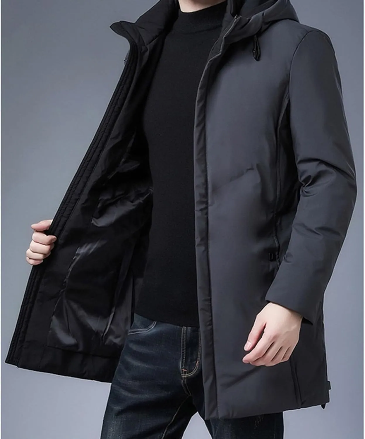 Maiyifu-GJ Mens Winter Coats Hooded Quilted Down Coat Windproof Thicken Long Puffer Jacket Padded Warm Parka Jacket Outerwear