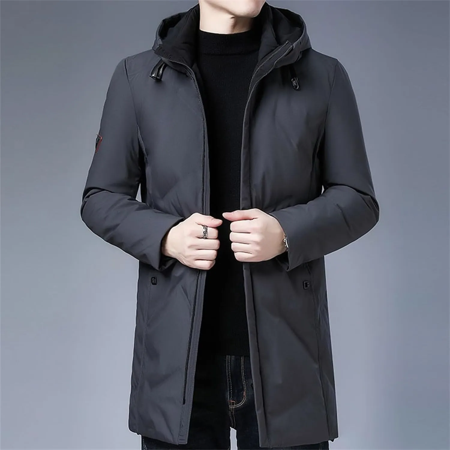 Maiyifu-GJ Mens Winter Coats Hooded Quilted Down Coat Windproof Thicken Long Puffer Jacket Padded Warm Parka Jacket Outerwear