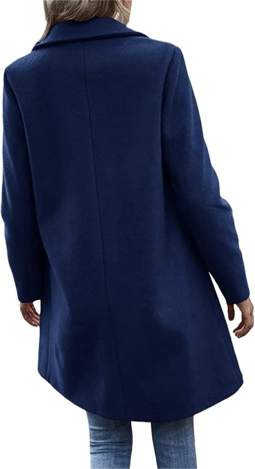 Maiyifu-GJ Women Notched Lapel Single Breasted Wool Trench Coats Casual Fall Winter Coat Wool Blend Overcoat Long Jackets