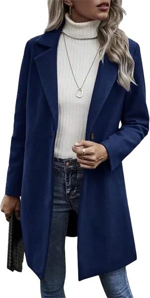 Maiyifu-GJ Women Notched Lapel Single Breasted Wool Trench Coats Casual Fall Winter Coat Wool Blend Overcoat Long Jackets