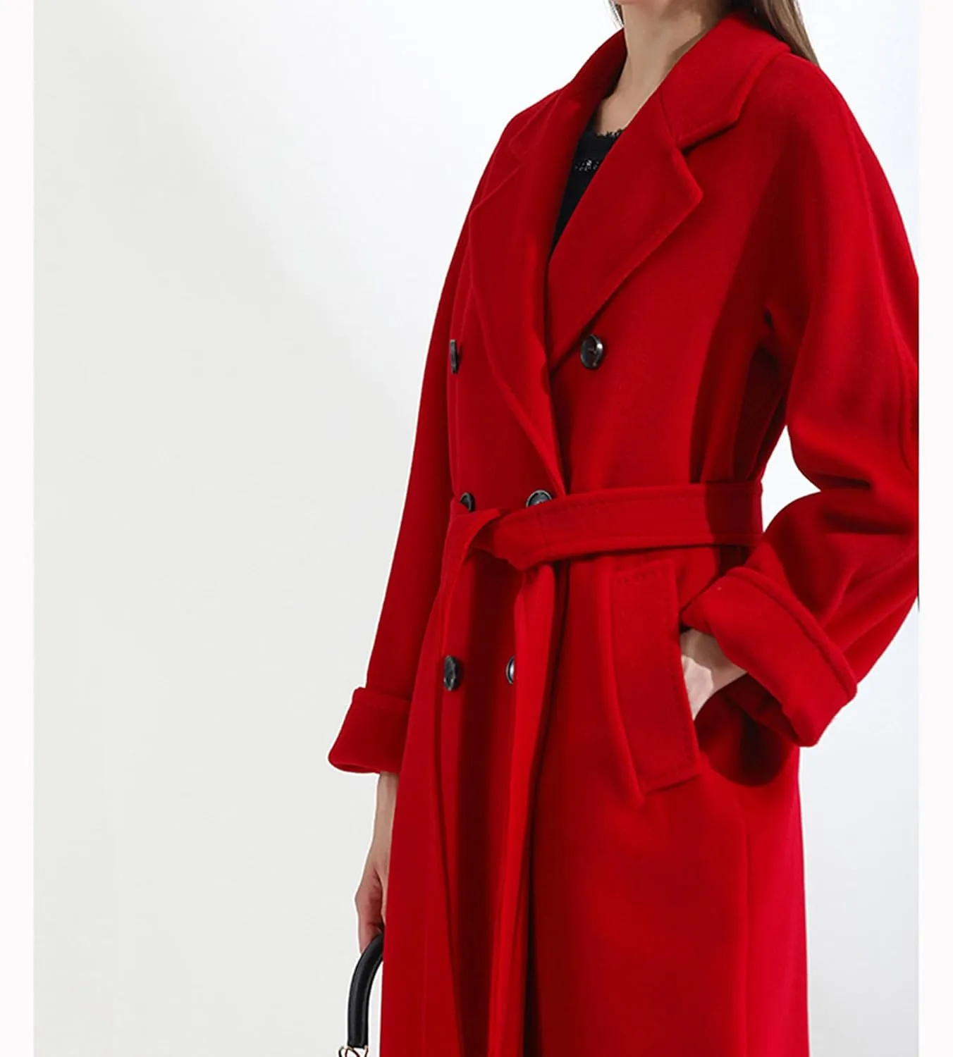Maiyifu-GJ Women's Double Breasted Wool Blend Trench Coats Winter Elegant Notched Lapel Coat Mid Long Jacket Overcoat
