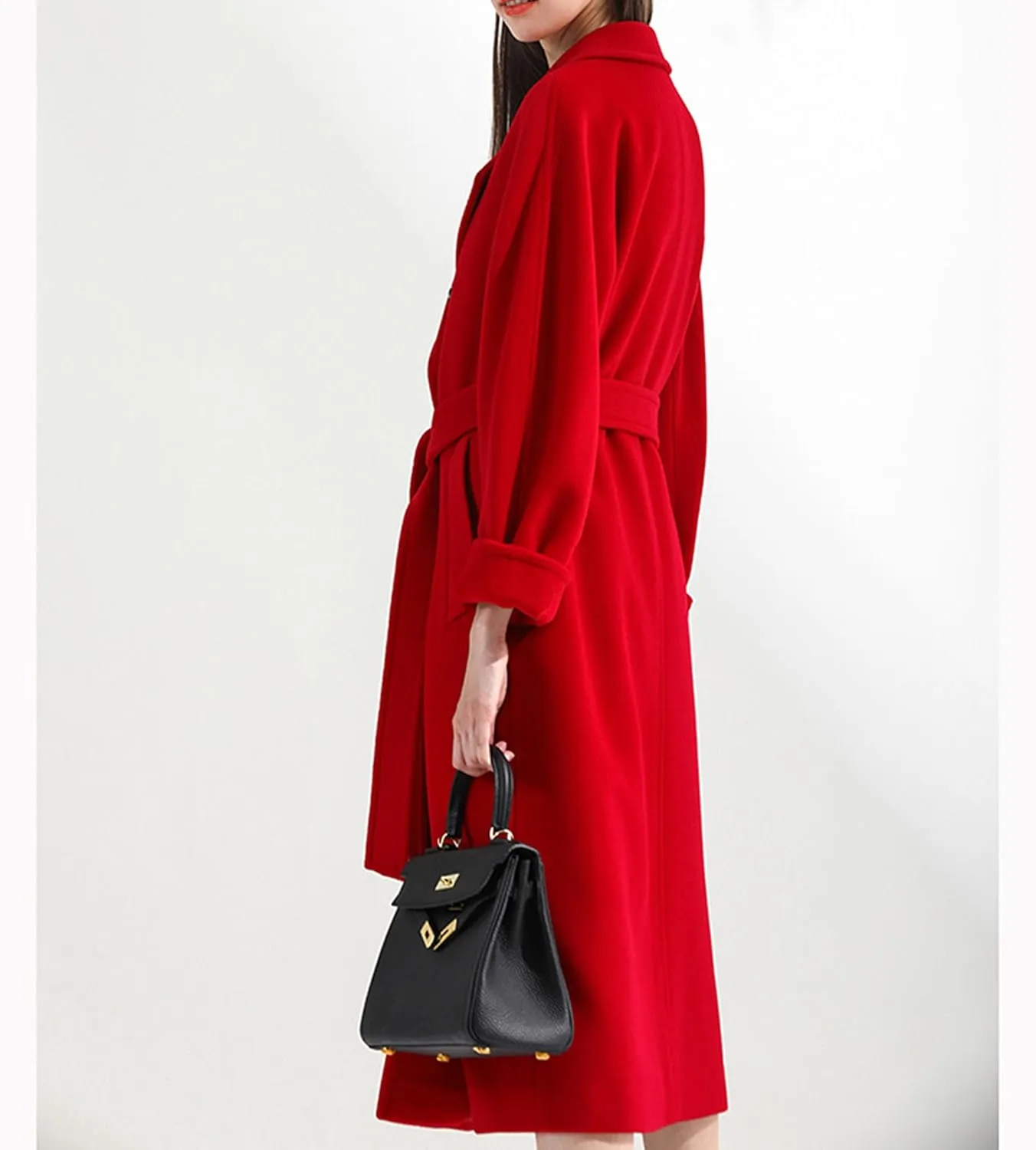 Maiyifu-GJ Women's Double Breasted Wool Blend Trench Coats Winter Elegant Notched Lapel Coat Mid Long Jacket Overcoat