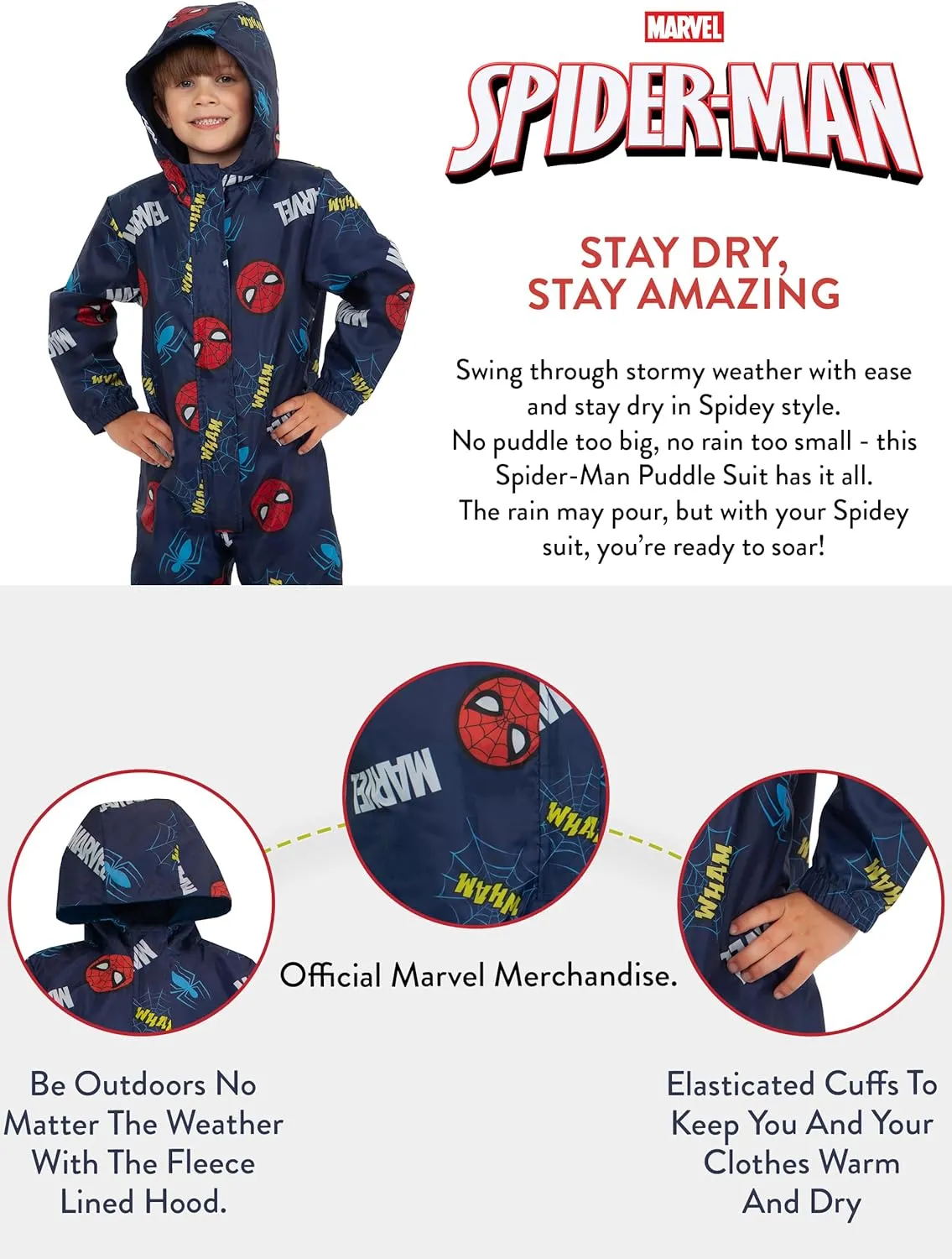 Marvel Rain Suit | Spiderman Kids Rain Gear | Boys' Overalls