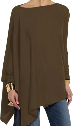 Mayntop Women Tunic Cotton Asymmetrical Hem Top Long Sleeve Oversized Loose T-Shirt Casual Blouse