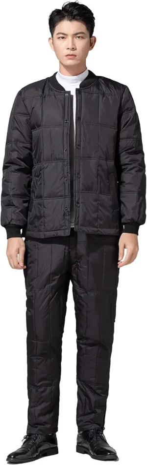 Men Down Thermal Underwear Set, Winter Thicken Warm Ultra Base Layer Top & Bottom (Black, XL)
