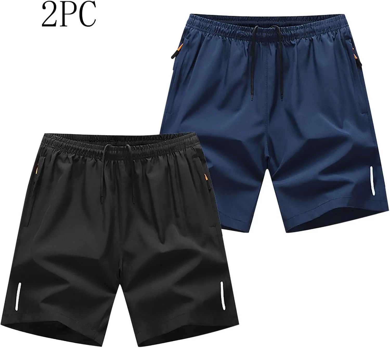 Mens 2 Pack Quick Dry Shorts 5 Inch Sports and Outdoors Short Casual Pants Moisture Wicking Shorts with Zipper Pockets