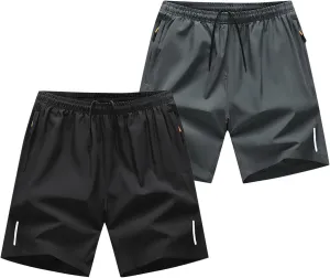 Mens 2 Pack Quick Dry Shorts 5 Inch Sports and Outdoors Short Casual Pants Moisture Wicking Shorts with Zipper Pockets
