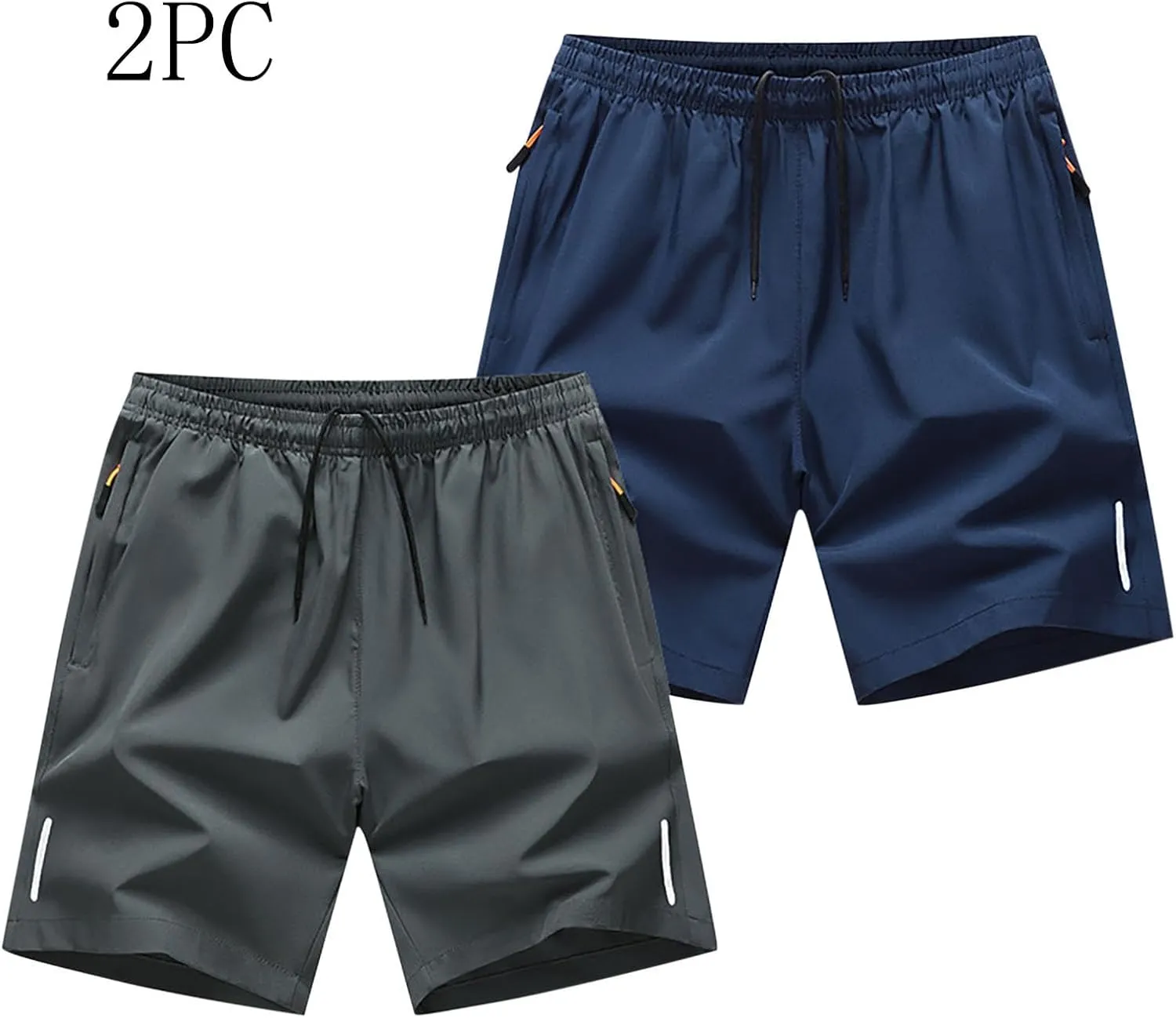Mens 2 Pack Quick Dry Shorts 5 Inch Sports and Outdoors Short Casual Pants Moisture Wicking Shorts with Zipper Pockets