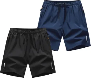 Mens 2 Pack Quick Dry Shorts 5 Inch Sports and Outdoors Short Casual Pants Moisture Wicking Shorts with Zipper Pockets