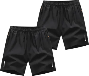 Mens 2 Pack Quick Dry Shorts 5 Inch Sports and Outdoors Short Casual Pants Moisture Wicking Shorts with Zipper Pockets