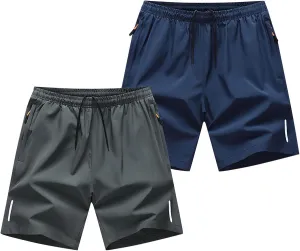 Mens 2 Pack Quick Dry Shorts 5 Inch Sports and Outdoors Short Casual Pants Moisture Wicking Shorts with Zipper Pockets