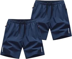 Mens 2 Pack Quick Dry Shorts 5 Inch Sports and Outdoors Short Casual Pants Moisture Wicking Shorts with Zipper Pockets