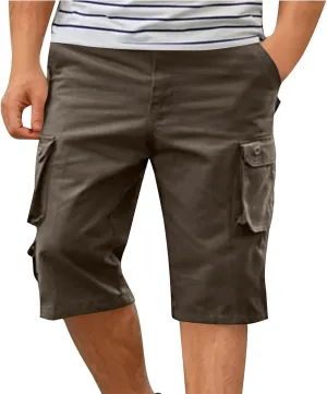 Men's Athletic Gym Cargo Shorts Plus Size Solid Outdoor Wear Resistance Short with Multiple Pockets Knee Length Short