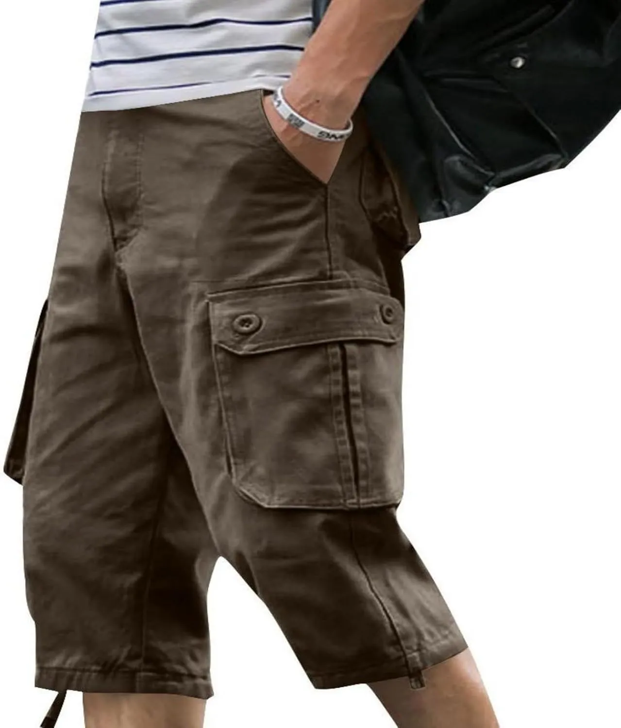 Men's Athletic Gym Cargo Shorts Plus Size Solid Outdoor Wear Resistance Short with Multiple Pockets Knee Length Short