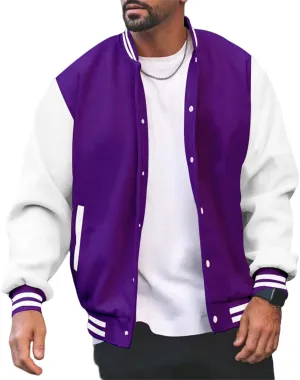 Mens Baseball Jackets Stand Collar Casual Button Down Patchwork Color Block Cardigan Coats Teen Boys Outerwear