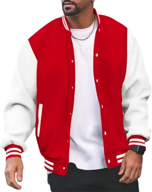 Mens Baseball Jackets Stand Collar Casual Button Down Patchwork Color Block Cardigan Coats Teen Boys Outerwear