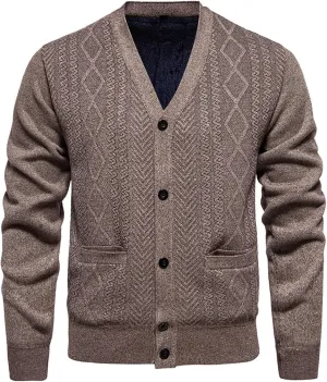 Men's Cardigan Sweaters Cable Knit Cardigan Button Down Knit Sweater Open Front Cardigan V Neck Sweater with Pockets