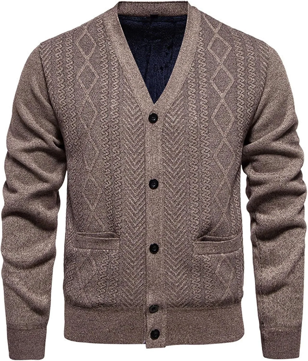 Men's Cardigan Sweaters Cable Knit Cardigan Button Down Knit Sweater Open Front Cardigan V Neck Sweater with Pockets