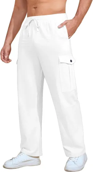 Mens Cargo Sweatpants Athletic Straight Jogger Pant Multi Pocket Big and Tall Baggy Tactical Workout Trouser