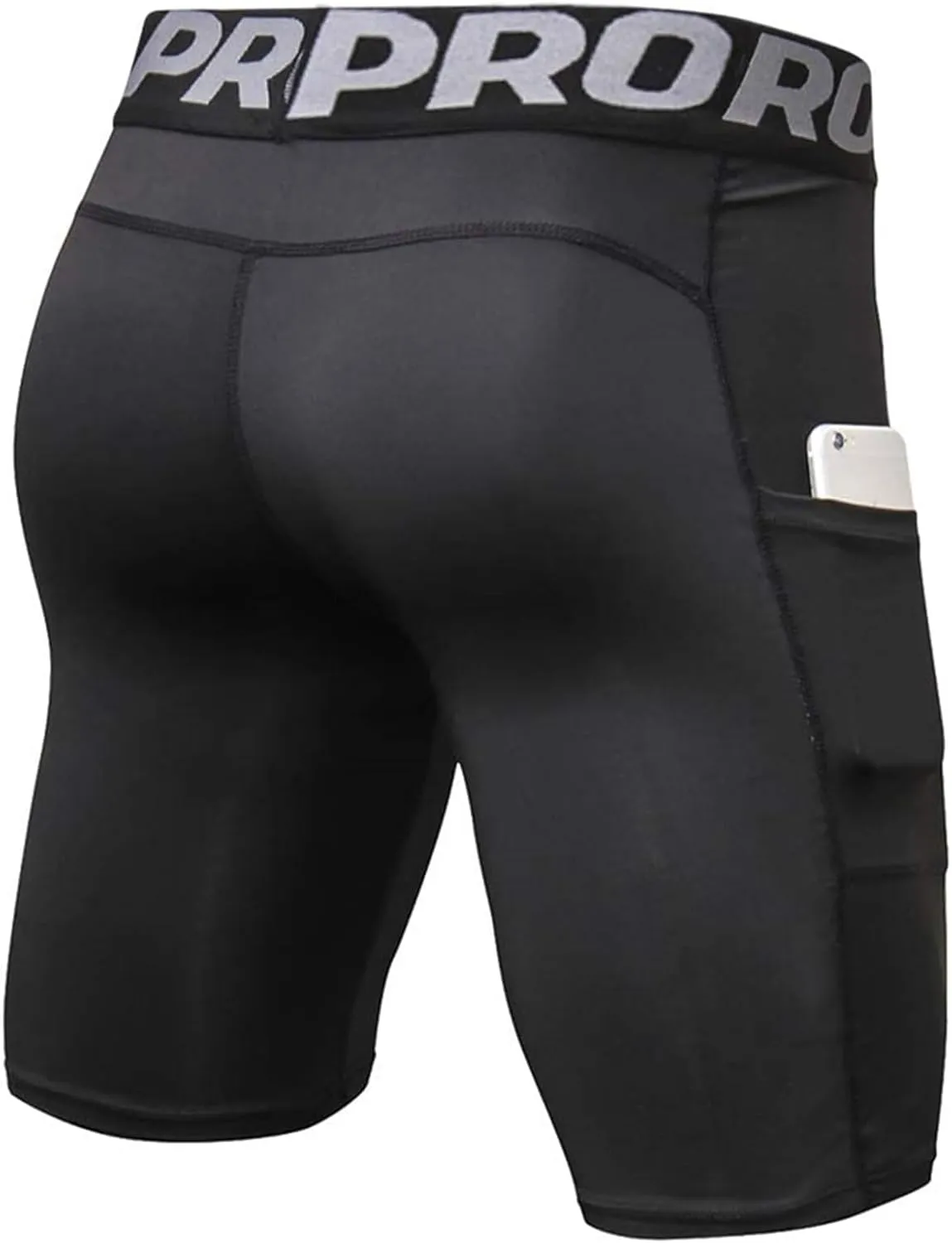 Mens Compression Running Shorts with Phone Pocket Athletic Gym Yoga Shorts Cool Dry Workout Underwear 3 Pack