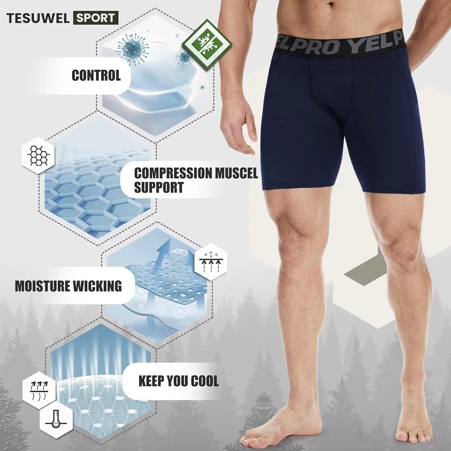 Mens Compression Shorts Quick Dry Basketball Spandex Shorts Light Athletic Underwear Shorts for Running Soccer