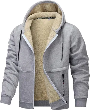 Men's Fleece Lined Hoodie Jacket Sherpa Lining Warm Winter Hooded Coat Zip Up Casual Jacket Cozy Outdoor Wear Coats