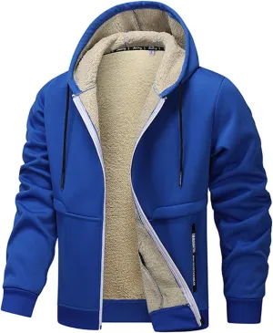 Men's Fleece Lined Hoodie Jacket Sherpa Lining Warm Winter Hooded Coat Zip Up Casual Jacket Cozy Outdoor Wear Coats