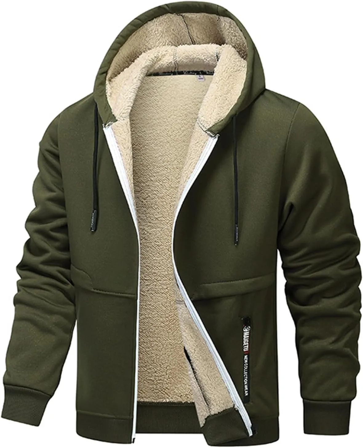 Men's Fleece Lined Hoodie Jacket Sherpa Lining Warm Winter Hooded Coat Zip Up Casual Jacket Cozy Outdoor Wear Coats