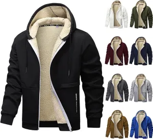 Men's Fleece Lined Hoodie Jacket Sherpa Lining Warm Winter Hooded Coat Zip Up Casual Jacket Cozy Outdoor Wear Coats