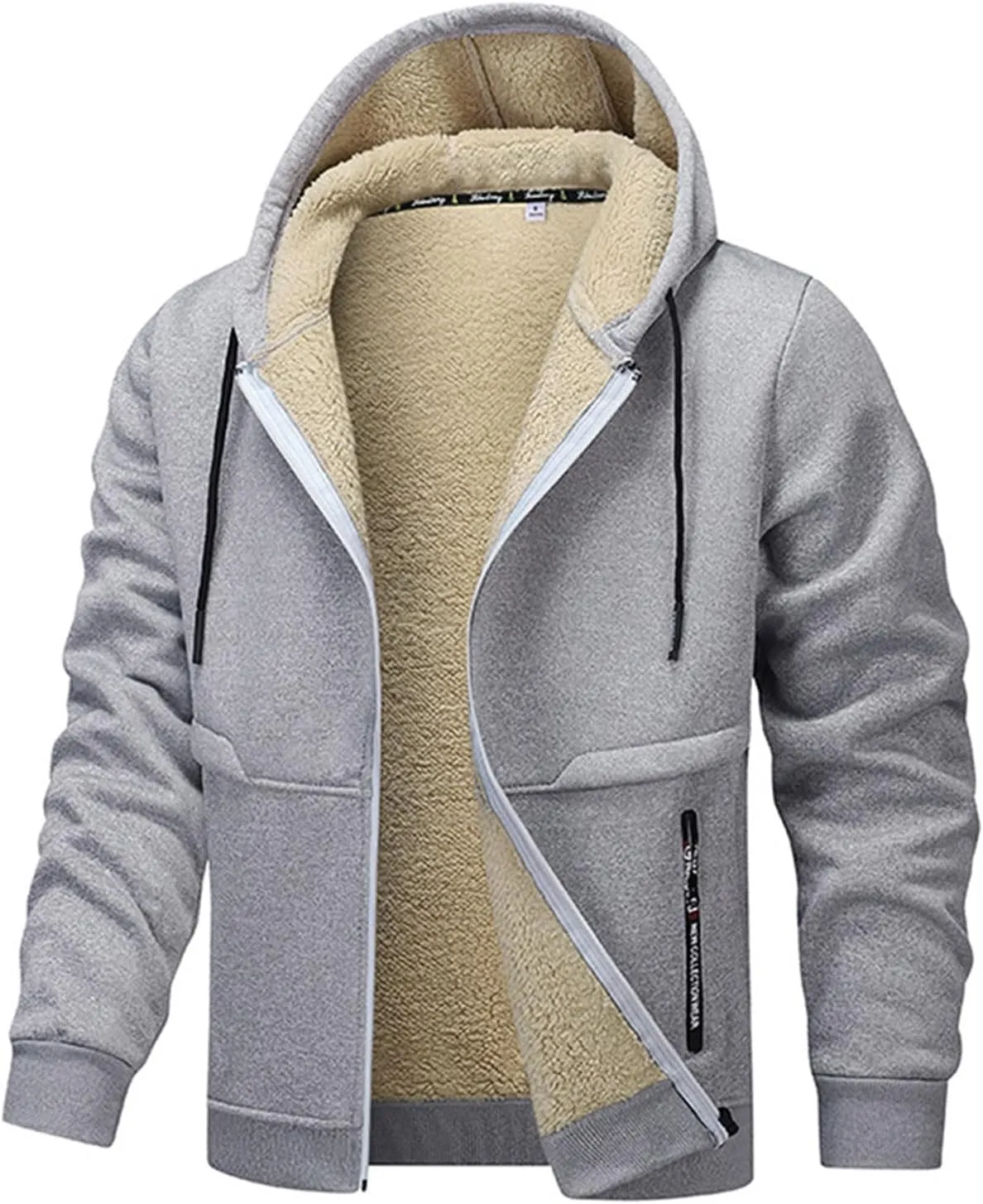 Men's Fleece Lined Hoodie Jacket Sherpa Lining Warm Winter Hooded Coat Zip Up Casual Jacket Cozy Outdoor Wear Coats
