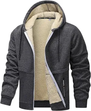 Men's Fleece Lined Hoodie Jacket Sherpa Lining Warm Winter Hooded Coat Zip Up Casual Jacket Cozy Outdoor Wear Coats