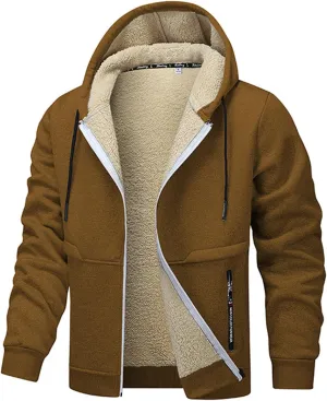 Men's Fleece Lined Hoodie Jacket Sherpa Lining Warm Winter Hooded Coat Zip Up Casual Jacket Cozy Outdoor Wear Coats