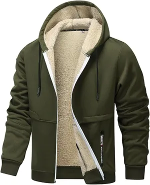 Men's Fleece Lined Hoodie Jacket Sherpa Lining Warm Winter Hooded Coat Zip Up Casual Jacket Cozy Outdoor Wear Coats