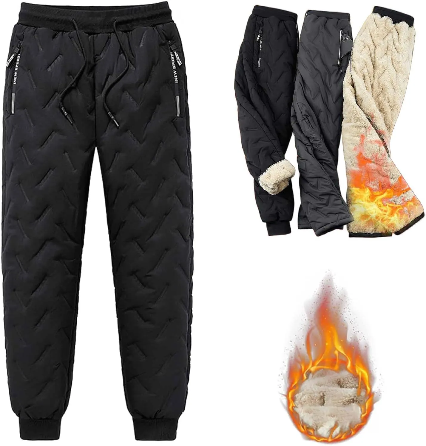 Men's Fleece Lined Sweatpants High Comfort Straight Leg Casual Pants Sherpa Lined Sweatpants Fleece Work Pants Men