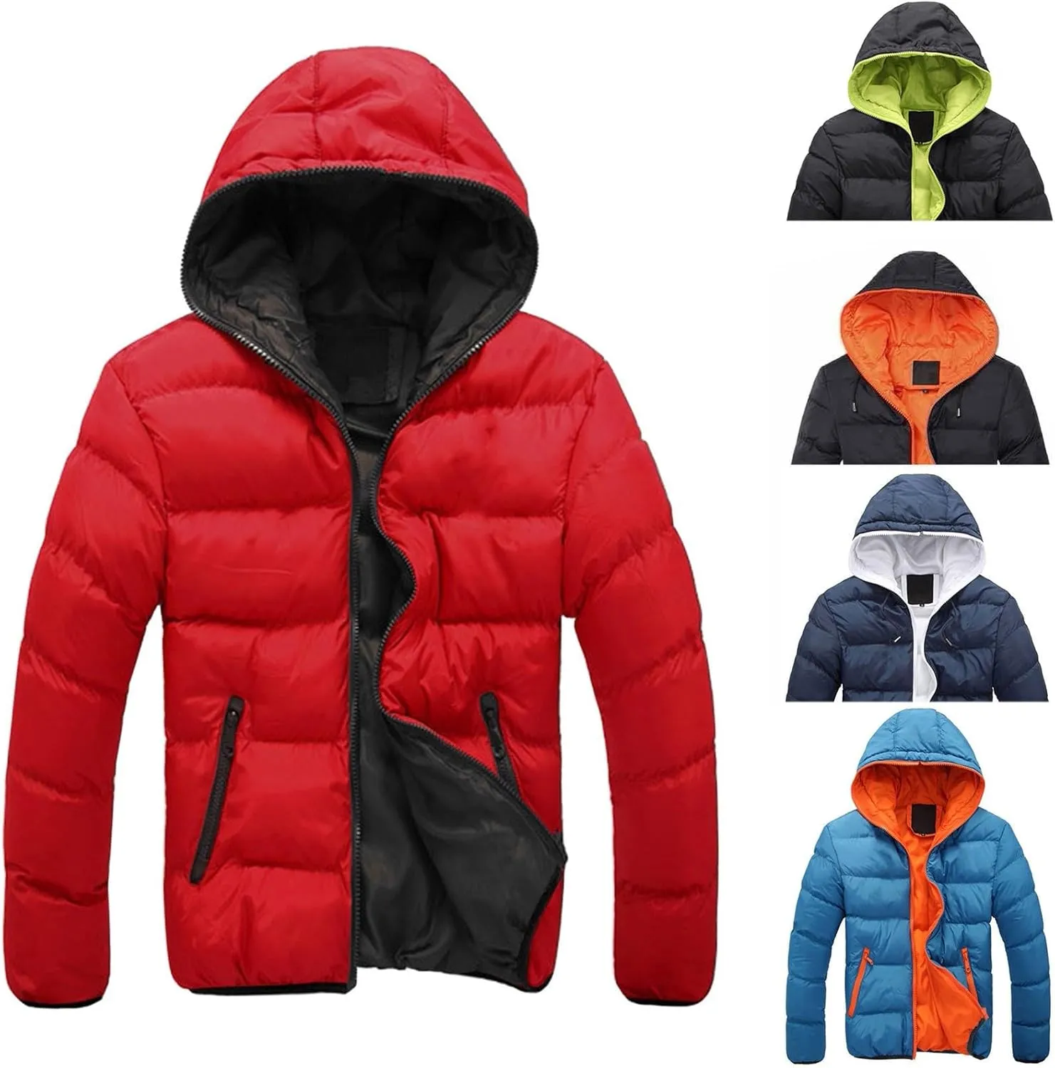 Men's Lightweight Puffer Jacket Hooded Packable Quilted Hooded Bubble Down Jackets Winter Thermal Thick Outwear