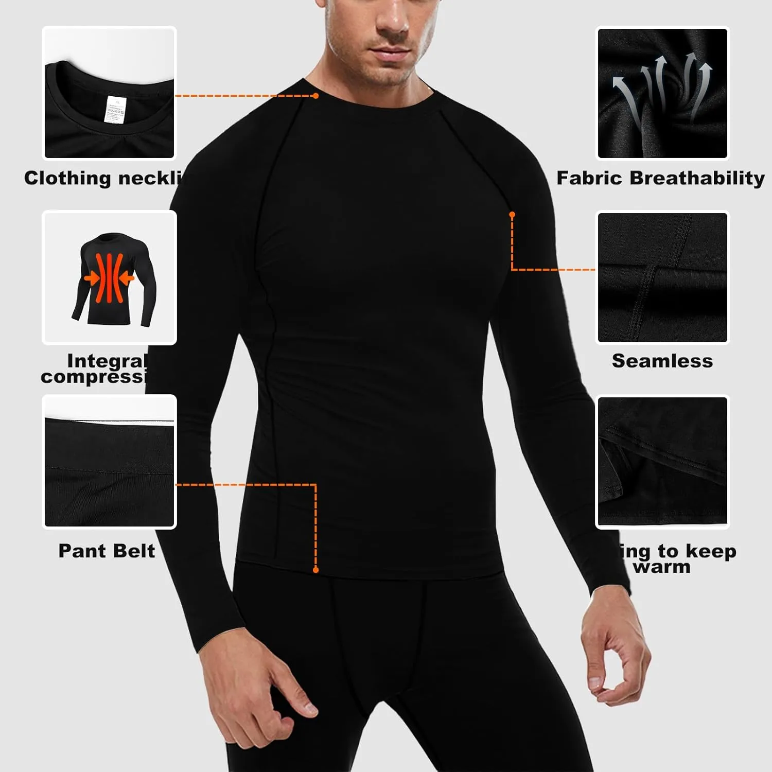Mens Long Johns Thermal Underwear Fleece Lined Base Layer Set Winter Cold Weather Gear Warm Hunting Set Top Bottom