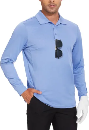 Men's Long Sleeve Golf Polo Shirts Casual Athletic Performance Dress Work Collar Shirts Lightweight Quick Dry UPF50