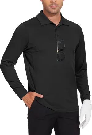 Men's Long Sleeve Golf Polo Shirts Casual Athletic Performance Dress Work Collar Shirts Lightweight Quick Dry UPF50