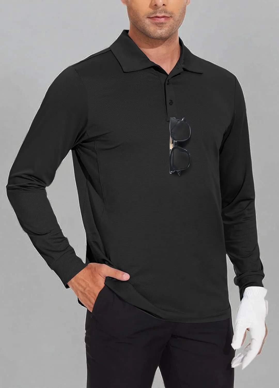 Men's Long Sleeve Golf Polo Shirts Casual Athletic Performance Dress Work Collar Shirts Lightweight Quick Dry UPF50